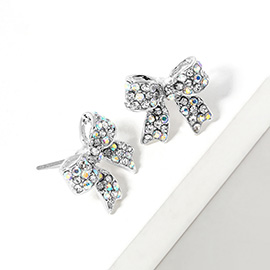 Crystal Rhinestone Pave Bow Stud Earrings