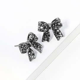 Crystal Rhinestone Pave Bow Stud Earrings