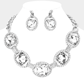 Pave Trim Glass Crystal Link Necklace