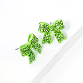 Crystal Rhinestone Pave Bow Stud Earrings