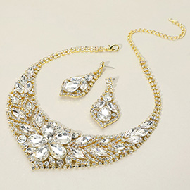 Crystal Rhinestone Flower Evening Necklace