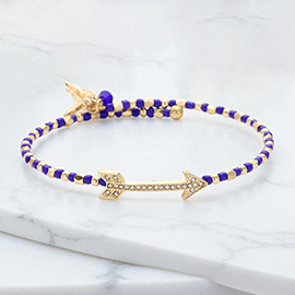 Stone Paved Arrow Pointed Cupid Charm Beaded Adjustable Bracelet