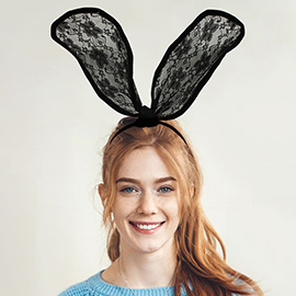 Floral Laced Bunny Ears Headband