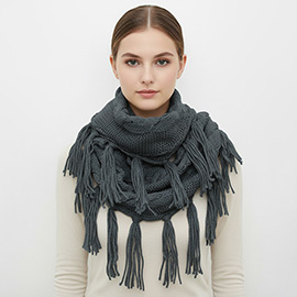 Tassel Fringe Chunky Knit Infinity Scarf