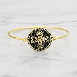 Ornate Floral Cross Bangle Bracelet