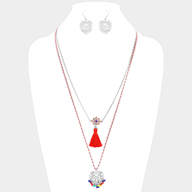 Heart Pendant Necklace With Tassel