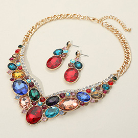 Oval Glass Crystal Evening Necklace