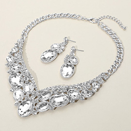 Oval Glass Crystal Evening Necklace