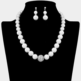 Crystal Ball Accented Pearl Necklace