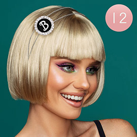 -B- 12PCS - Crystal Accented Initial Monogram Headbands