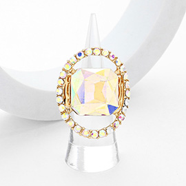 Square Stone Center Rhinestone Paved Rim Stretch Ring