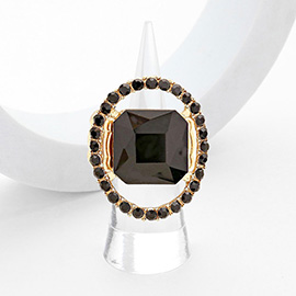 Square Stone Center Rhinestone Paved Rim Stretch Ring
