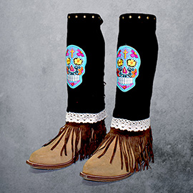 1-Pair Day of the Dead Skull Suede Fringe Boot Toppers