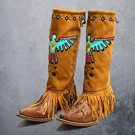 1-Pair Aztec Bird Suede Fringe Boot Toppers
