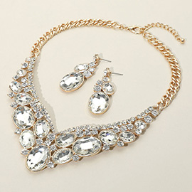 Oval Glass Crystal Evening Necklace