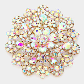 Oversized Flower Crystal Pave Pin Brooch
