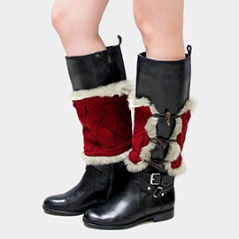 Faux Fur Lined Duffle Knit Boot Cuff Toppers