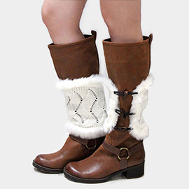 Faux Fur Lined Duffle Knit Boot Cuff Toppers