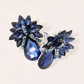 Teardrop Stone Accented Clip on Evening Earrings