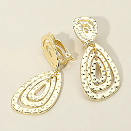 Hammered Metal Layered Teardrop Dangle Clip On Earrings