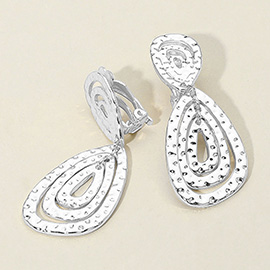 Hammered Metal Layered Teardrop Dangle Clip On Earrings