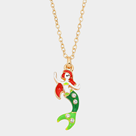 Crystal enamel mermaid pendant necklace