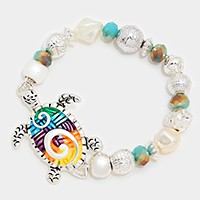 Colorful turtle beaded stretch bracelet