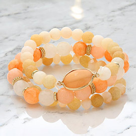 3PCS - Earthy Stone Beaded Stretch Multi Layered Bracelets