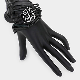 -B- Initial Monogram Faux Leather Wrap Bracelet