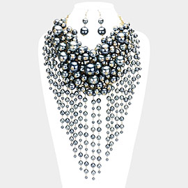Pearl strand fringe bib necklace