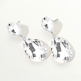 Glass crystal double teardrop evening earrings