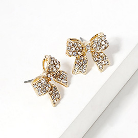 Crystal Rhinestone Pave Bow Stud Earrings