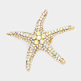 Rhinestone Embellished Starfish Pin Brooch