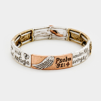 Psalm 91 : 4  Hammered Metal Stretch Bracelet