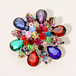 Floral Glass Stone Pin Brooch
