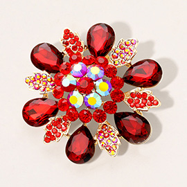 Floral Glass Stone Pin Brooch