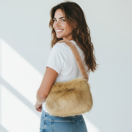 Furry Faux Fur Top Handle Plush Shoulder Handbag