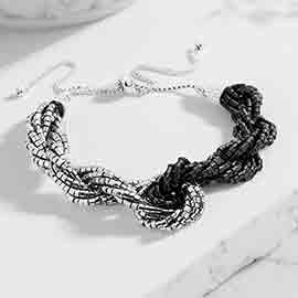 Two Tone Braided Beaded Adjustable Pull Tie Bracelet