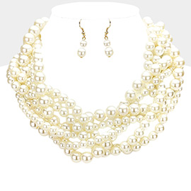 Braided Multi Strand Pearl Bib Necklace