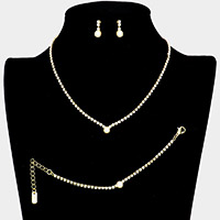 3PCS - Pearl Accented Rhinestone Necklace Jewelry Set