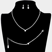 3PCS - Pearl Accented Rhinestone Necklace Jewelry Set