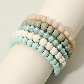 5PCS - Wood Faceted Beaded Stretch Bracelets