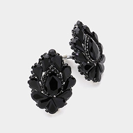 Teardrop Crystal Cluster Evening Clip On Earrings