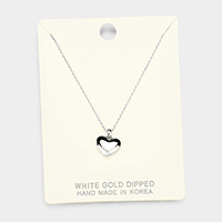 White Gold Dipped Metal Heart Pendant Necklace