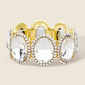 Rhinestone Trim Oval Crystal Stretch Evening Bracelet