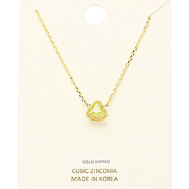 Gold Dipped Cubic Zirconia Triangle Pendant Necklace