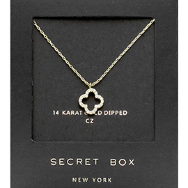SECRET BOX_14K Gold Dipped CZ Quatrefoil Pendant Necklace