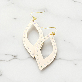 Crystal Embellished Cut Out Leather Leaf Earrings