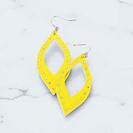 Crystal Embellished Cut Out Leather Leaf Earrings