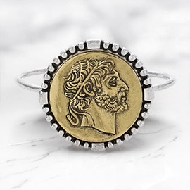 Two Tone Coin Metal Disc Cuff Bracelet